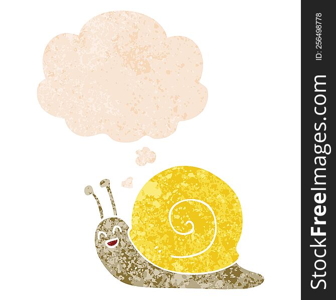 Cartoon Snail And Thought Bubble In Retro Textured Style
