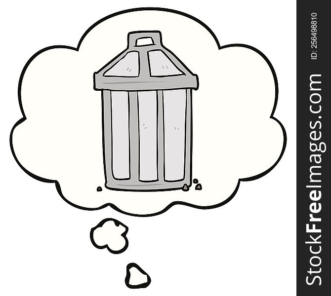 cartoon garbage can with thought bubble. cartoon garbage can with thought bubble