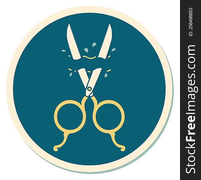 sticker of tattoo in traditional style of barber scissors. sticker of tattoo in traditional style of barber scissors