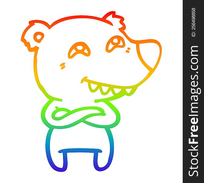 Rainbow Gradient Line Drawing Cartoon Polar Bear Showing Teeth