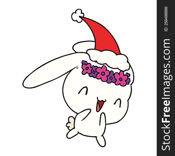 hand drawn christmas cartoon of kawaii rabbit