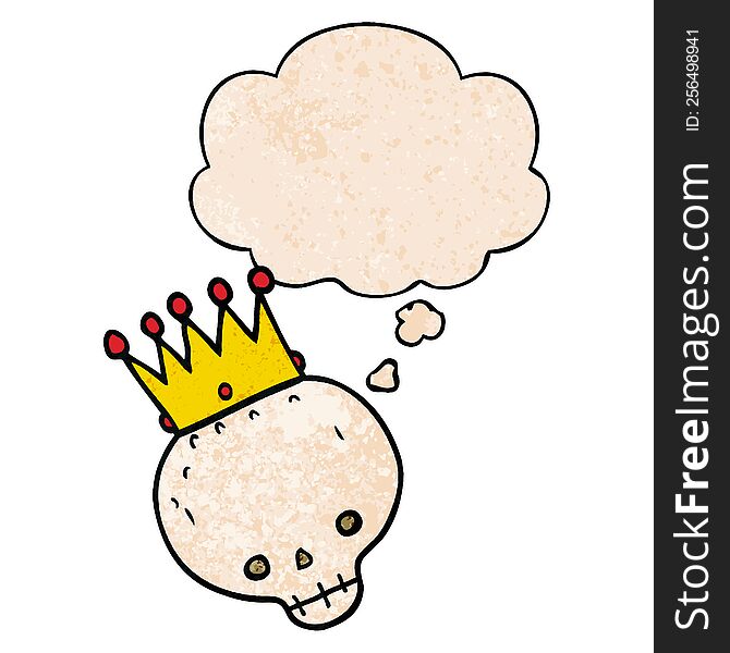 cartoon skull with crown with thought bubble in grunge texture style. cartoon skull with crown with thought bubble in grunge texture style