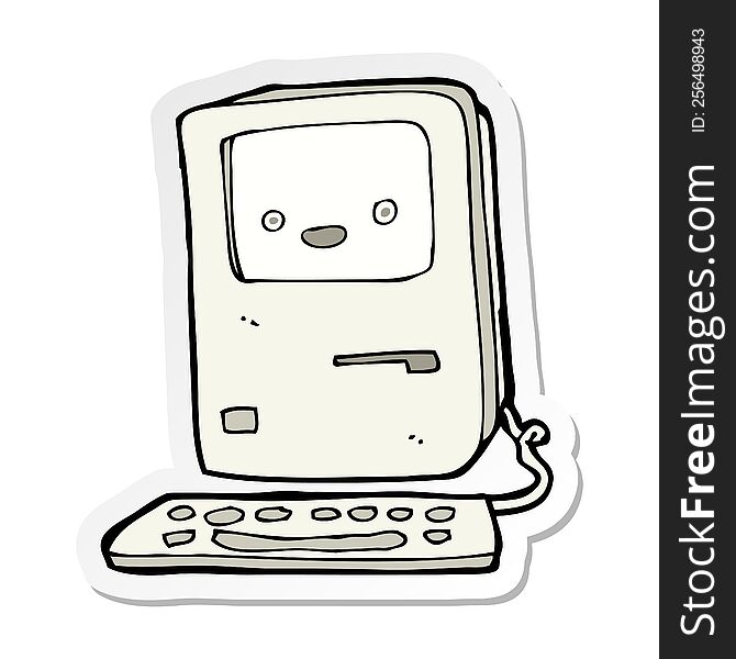 Sticker Of A Cartoon Old Computer