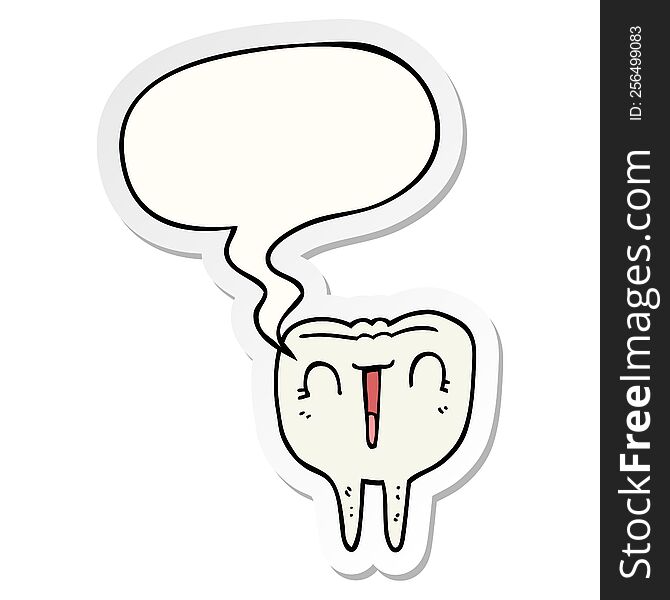 Cartoon Happy Tooth And Speech Bubble Sticker