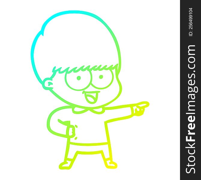 Cold Gradient Line Drawing Happy Cartoon Boy Pointing