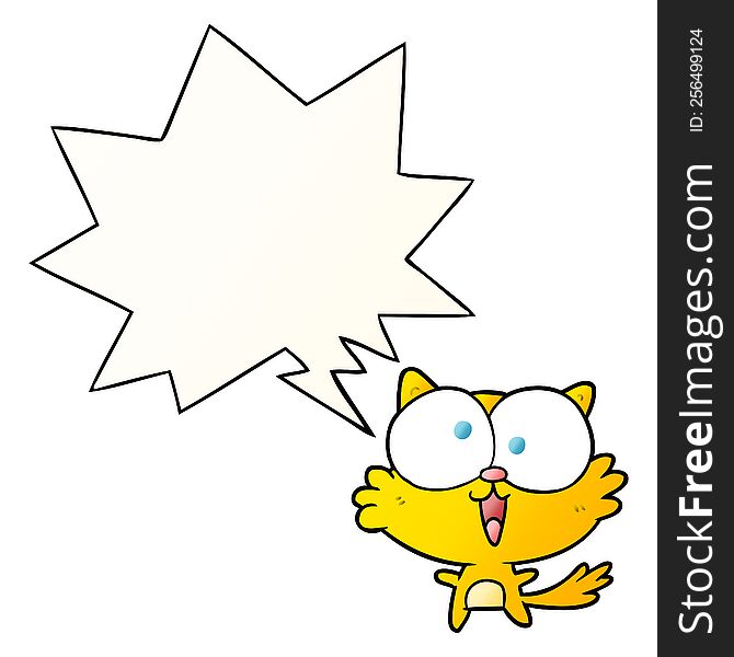 Cute Cartoon Crazy Cat And Speech Bubble In Smooth Gradient Style