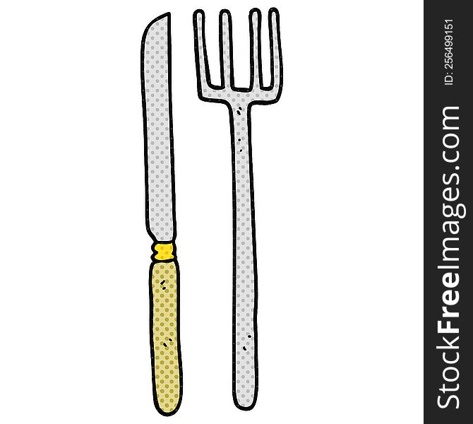 freehand drawn cartoon knife and fork