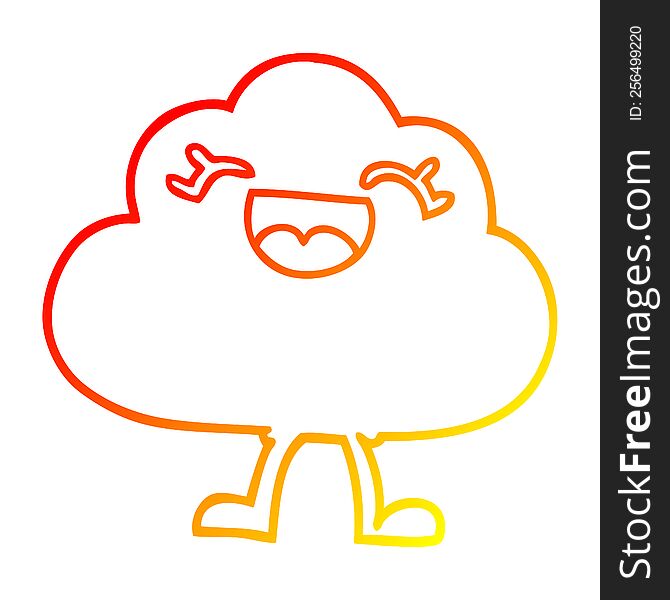 warm gradient line drawing of a cartoon happy grey cloud