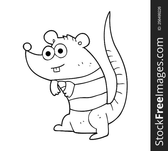 freehand drawn black and white cartoon rat