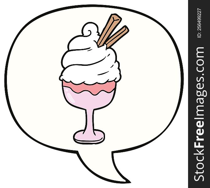 cartoon ice cream dessert with speech bubble. cartoon ice cream dessert with speech bubble