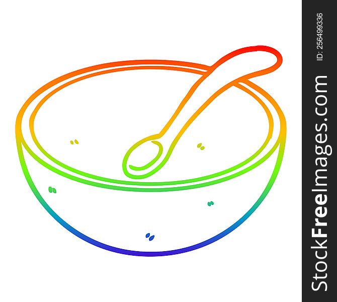 rainbow gradient line drawing of a cartoon wooden bowl and spoon