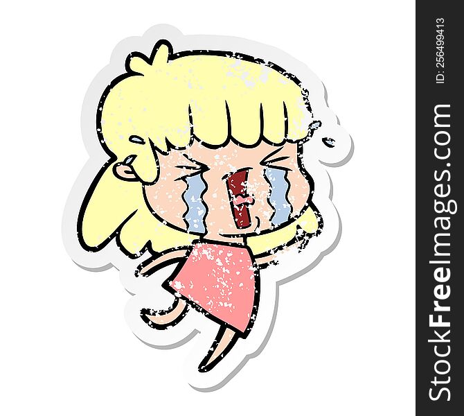 distressed sticker of a cartoon woman in tears