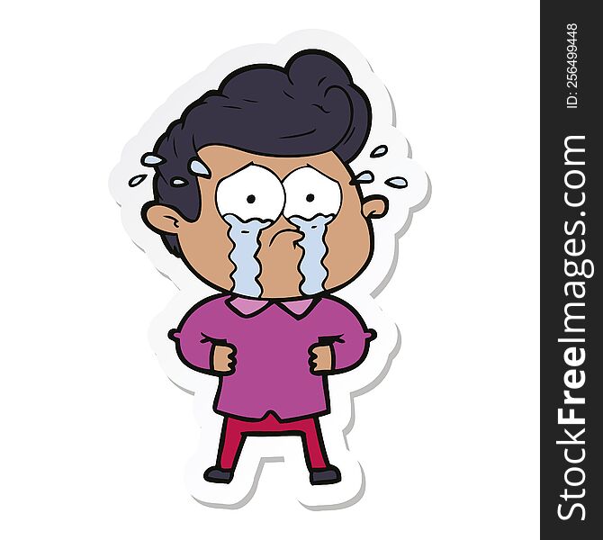 sticker of a cartoon crying man with hands on hips