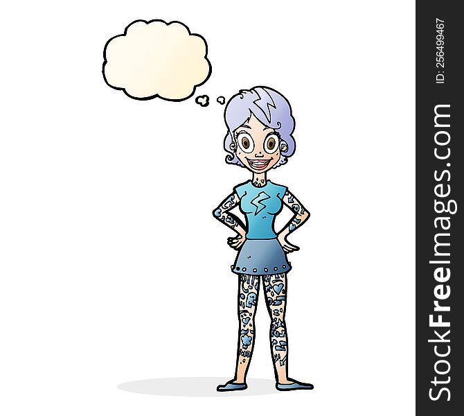 Cartoon Woman With Heavy Tattoos With Thought Bubble