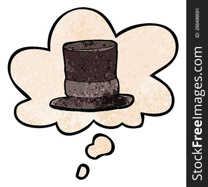Cartoon Top Hat And Thought Bubble In Grunge Texture Pattern Style