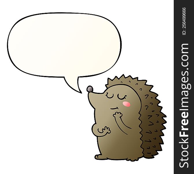 Cute Cartoon Hedgehog And Speech Bubble In Smooth Gradient Style