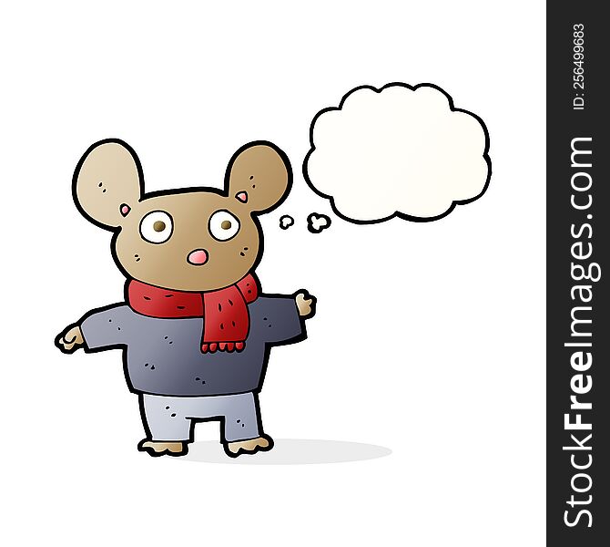 Cartoon Mouse In Clothes With Thought Bubble