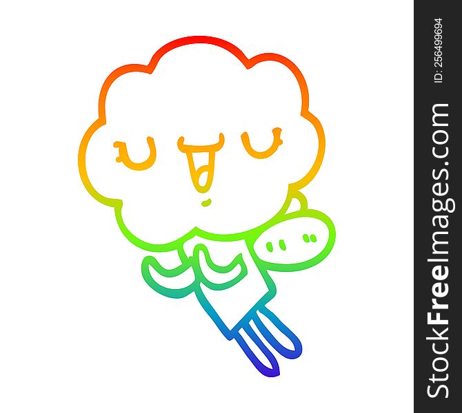 rainbow gradient line drawing of a cute cartoon cloud head creature