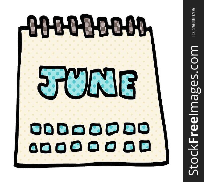 cartoon doodle calendar showing month of june