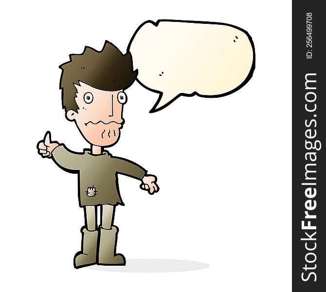 Cartoon Worried Man Giving Thumbs Up Symbol With Speech Bubble