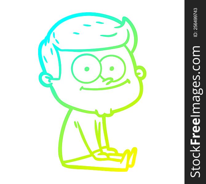 Cold Gradient Line Drawing Cartoon Happy Man Sitting