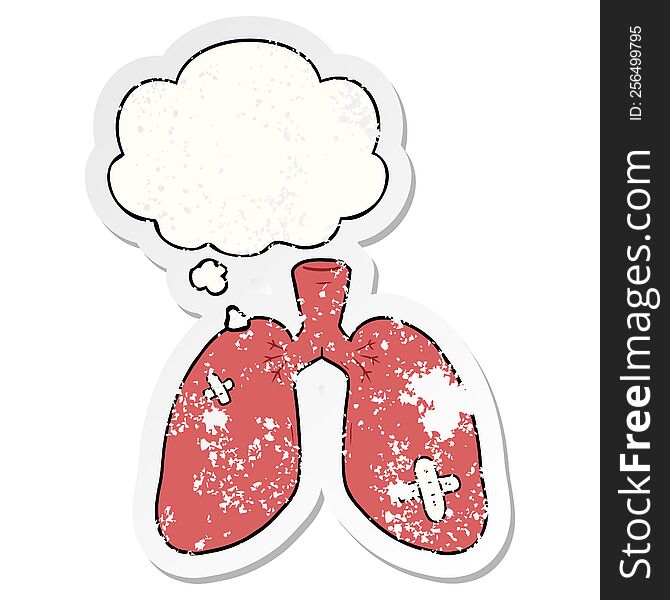 Cartoon Repaired Lungs And Thought Bubble As A Distressed Worn Sticker