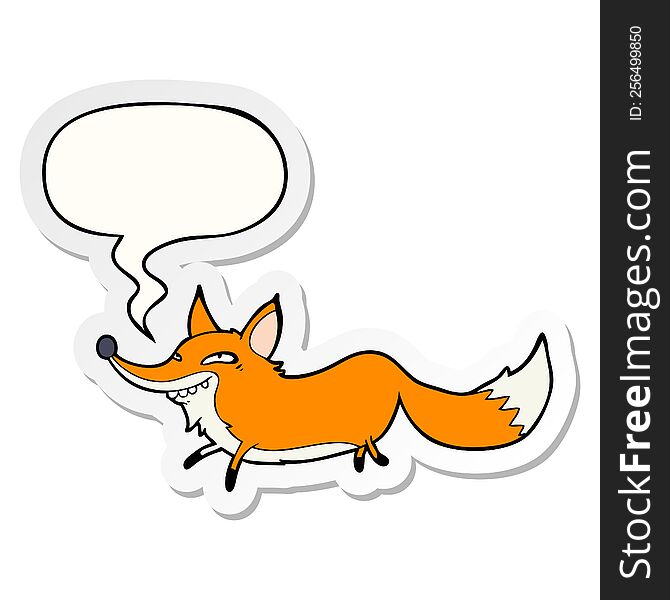 cute cartoon sly fox with speech bubble sticker