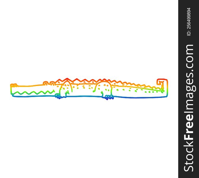 rainbow gradient line drawing of a cartoon crocodile