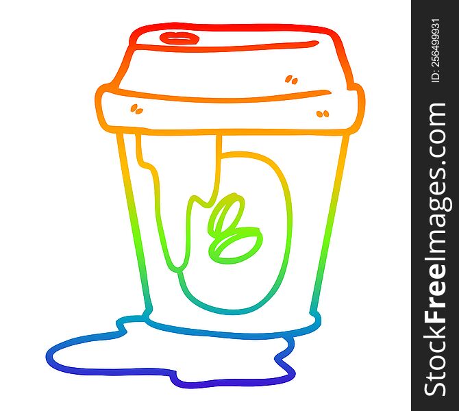 rainbow gradient line drawing of a messy coffee cup cartoon