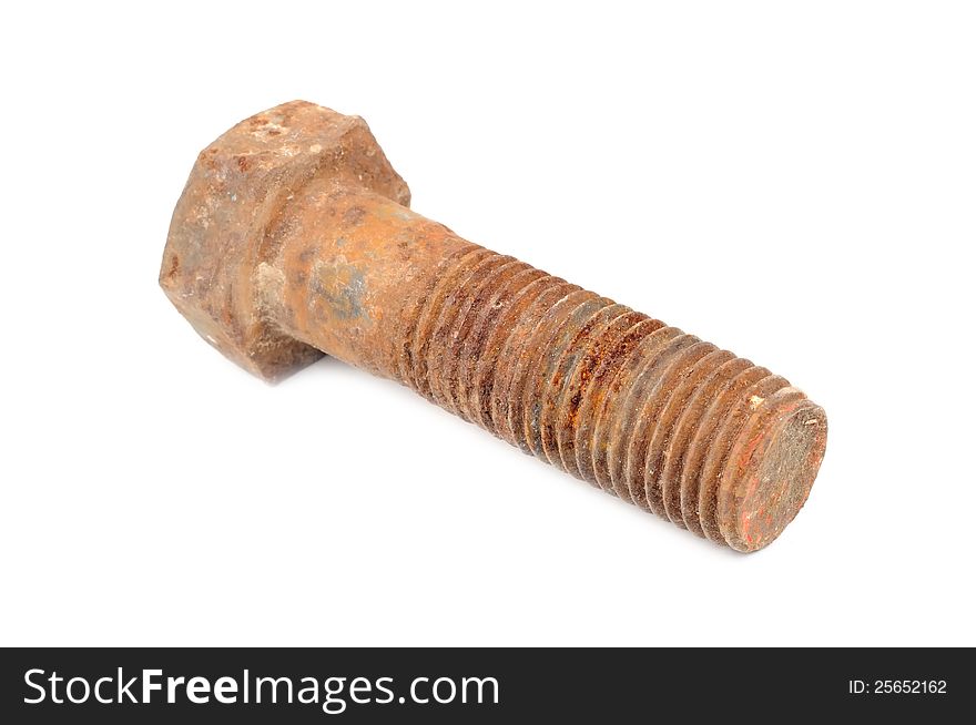 An old rusty metal bolt on a white background