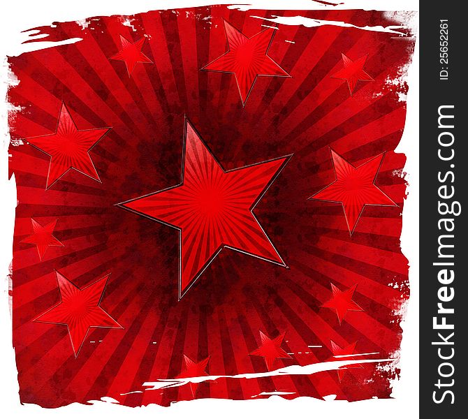 Illustration of grunge red stars abstract background.