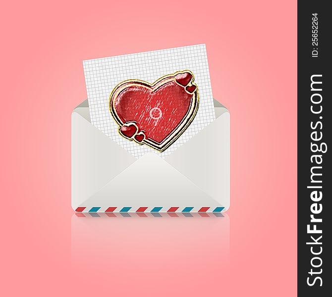 Illustration of Saint Valentine's envelope with hearts. Illustration of Saint Valentine's envelope with hearts.