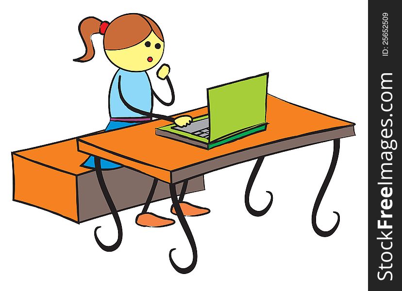 An illustration of a girl using a green laptop. Vector .ai8 file. An illustration of a girl using a green laptop. Vector .ai8 file