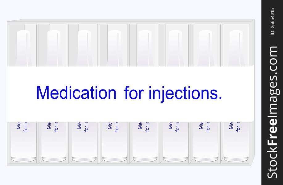 A box with ampoules for injections, a light blue background. A box with ampoules for injections, a light blue background.