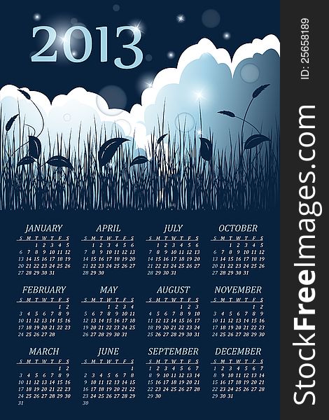 Faity floral vector calendar for 2013 year. Eps10. Faity floral vector calendar for 2013 year. Eps10