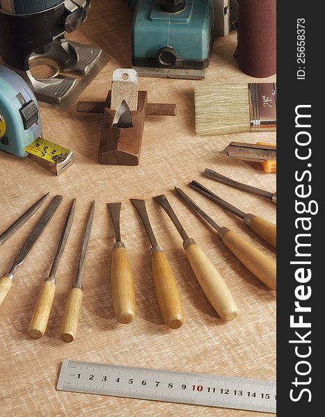 Do it yourself woodworking / carpenter tools in still life shot. Do it yourself woodworking / carpenter tools in still life shot