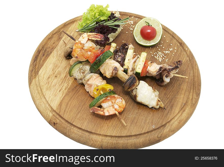 Skewers of seafood