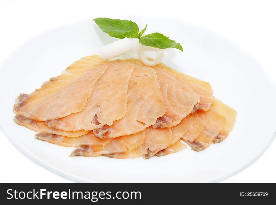 Sliced â€‹â€‹fish salmon on white background. Sliced â€‹â€‹fish salmon on white background