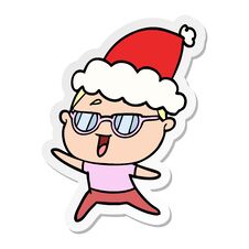 Sticker Cartoon Of A Happy Woman Wearing Spectacles Wearing Santa Hat Royalty Free Stock Photos
