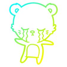 Cold Gradient Line Drawing Crying Cartoon Polarbear Stock Image