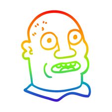 Rainbow Gradient Line Drawing Cartoon Mans Head Stock Image