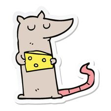 Sticker Of A Cartoon Mouse With Cheese Stock Image