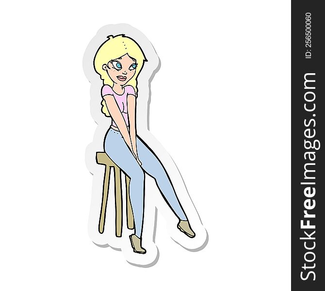 sticker of a cartoon pretty girl on stool