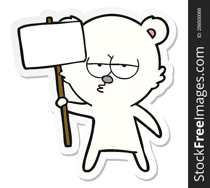 Sticker Of A Bored Polar Bear Cartoon With Sign