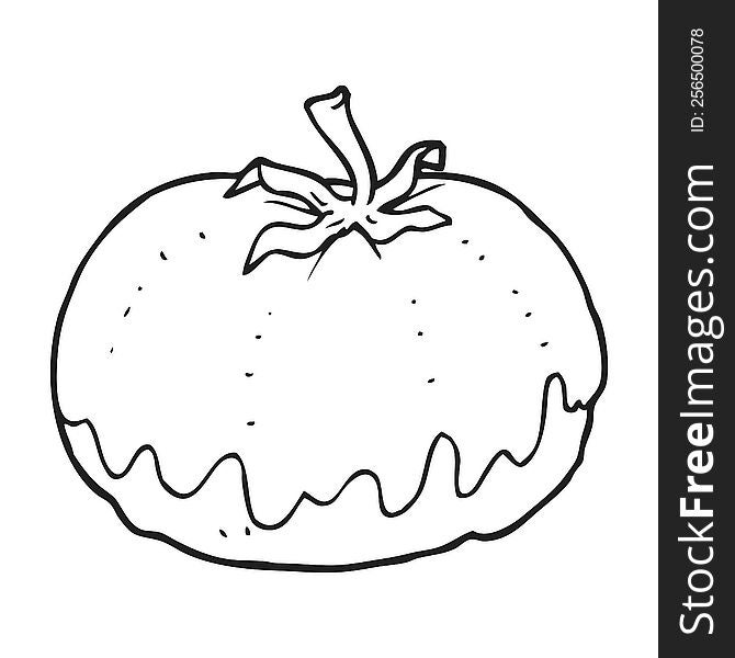 freehand drawn black and white cartoon tomato