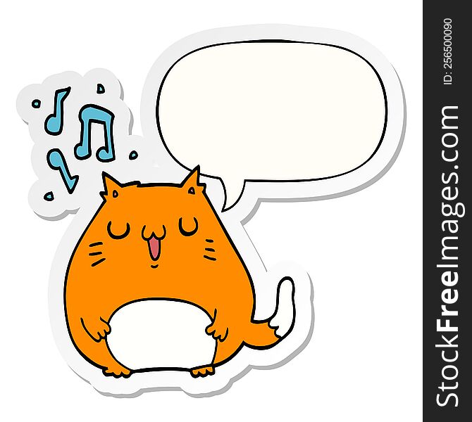 Cartoon Cat Singing And Speech Bubble Sticker