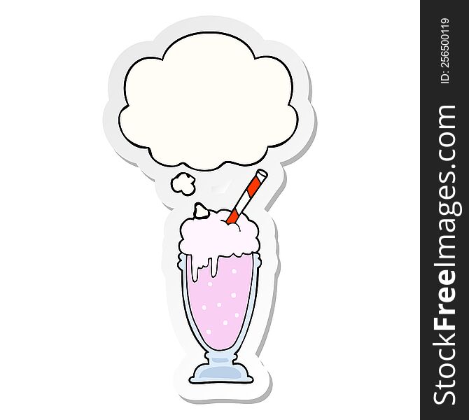 cartoon milkshake with thought bubble as a printed sticker