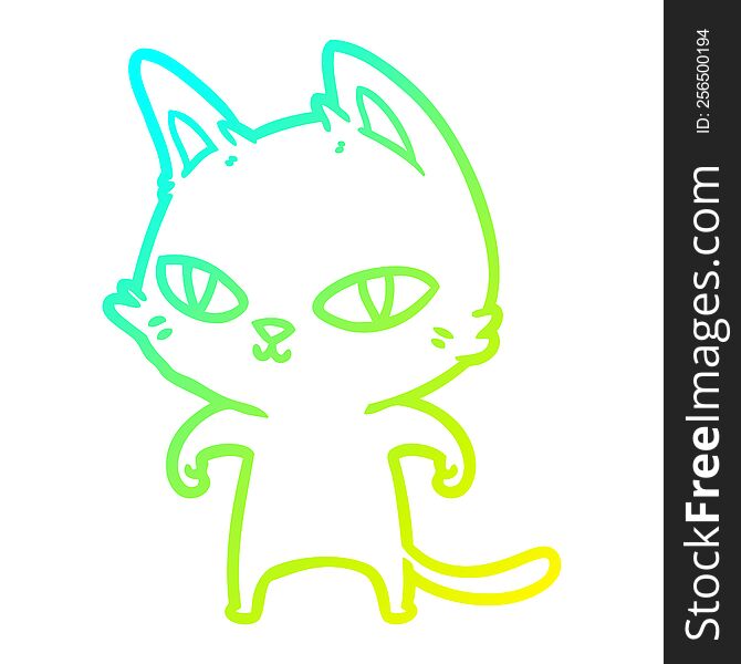 Cold Gradient Line Drawing Cartoon Cat With Bright Eyes