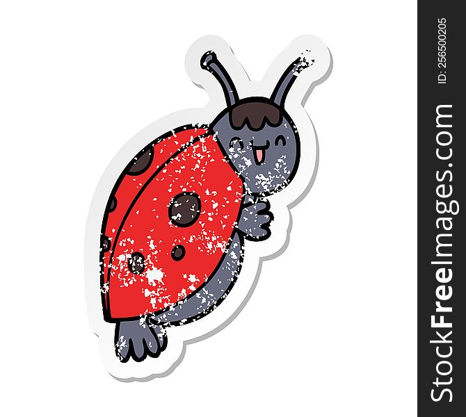 Distressed Sticker Of A Cute Cartoon Ladybug