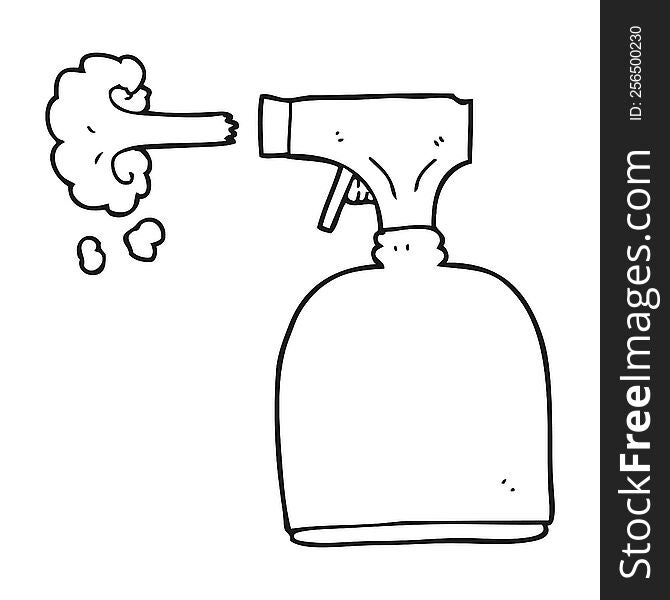 freehand drawn black and white cartoon spray bottle